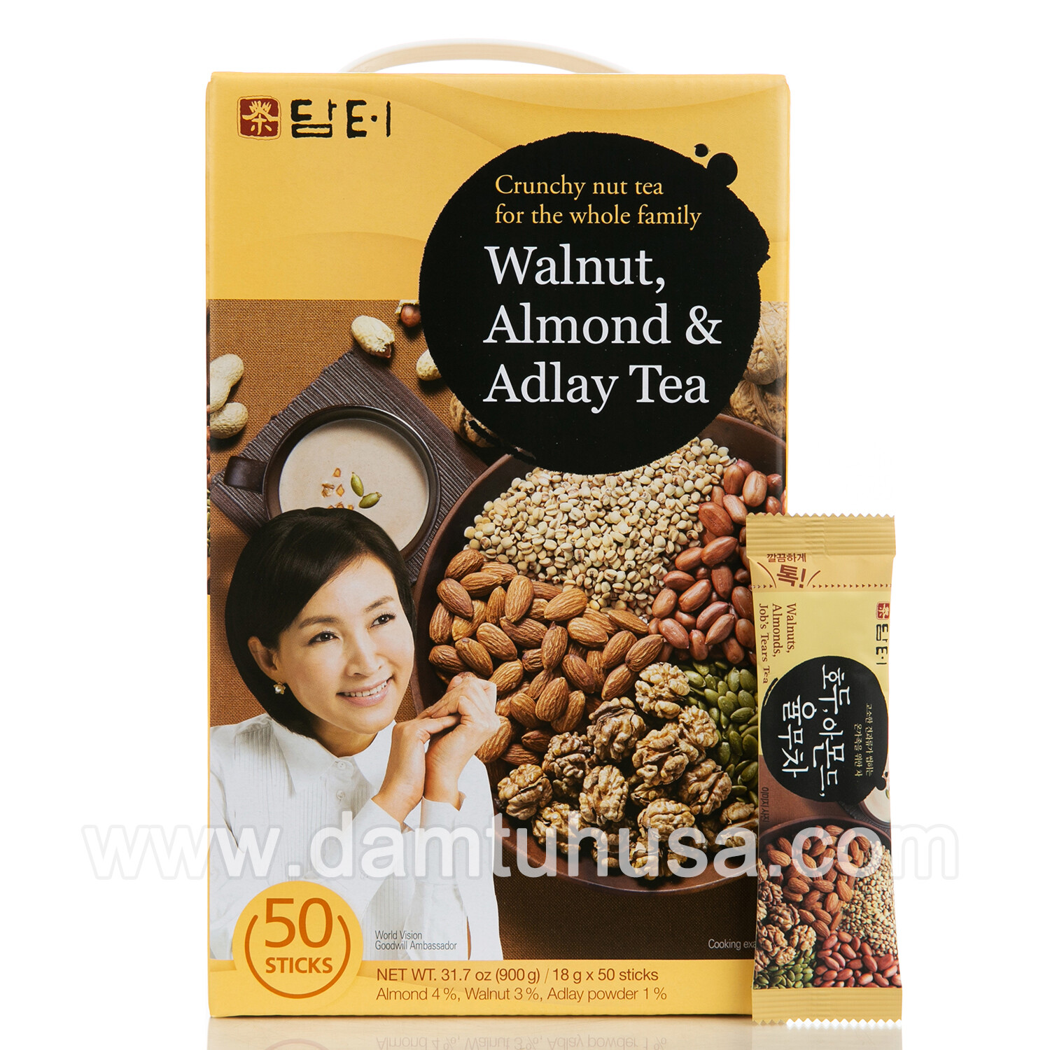 DAMTUH Natural Walnut Almond Adlay Powder Tea 50 Sticks x 1 Box, Korean Tea gallery