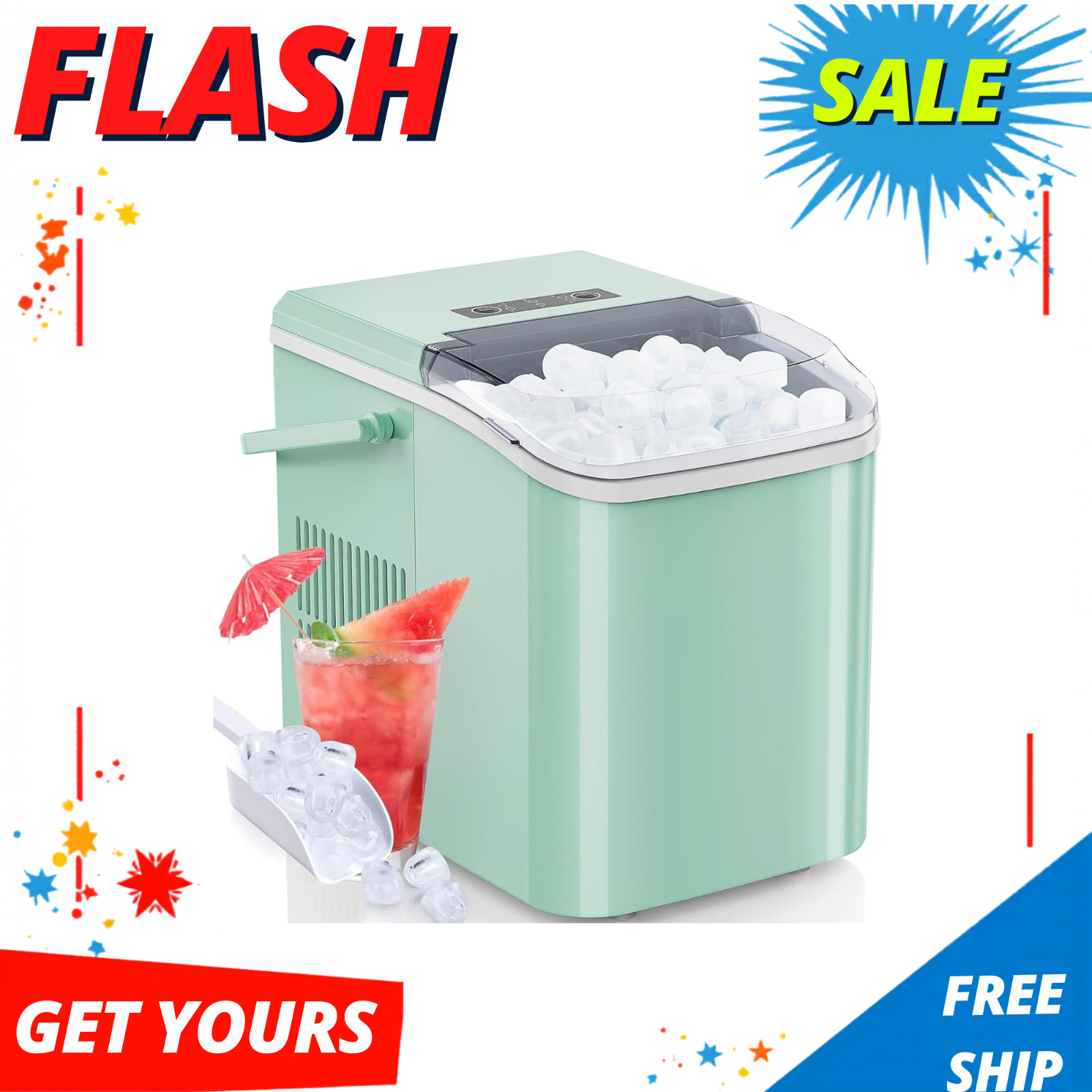 NEW Countertop Ice Maker with Handle, Fast Ice in 6 Mins, 26lbs/24H, Self-Cleani gallery