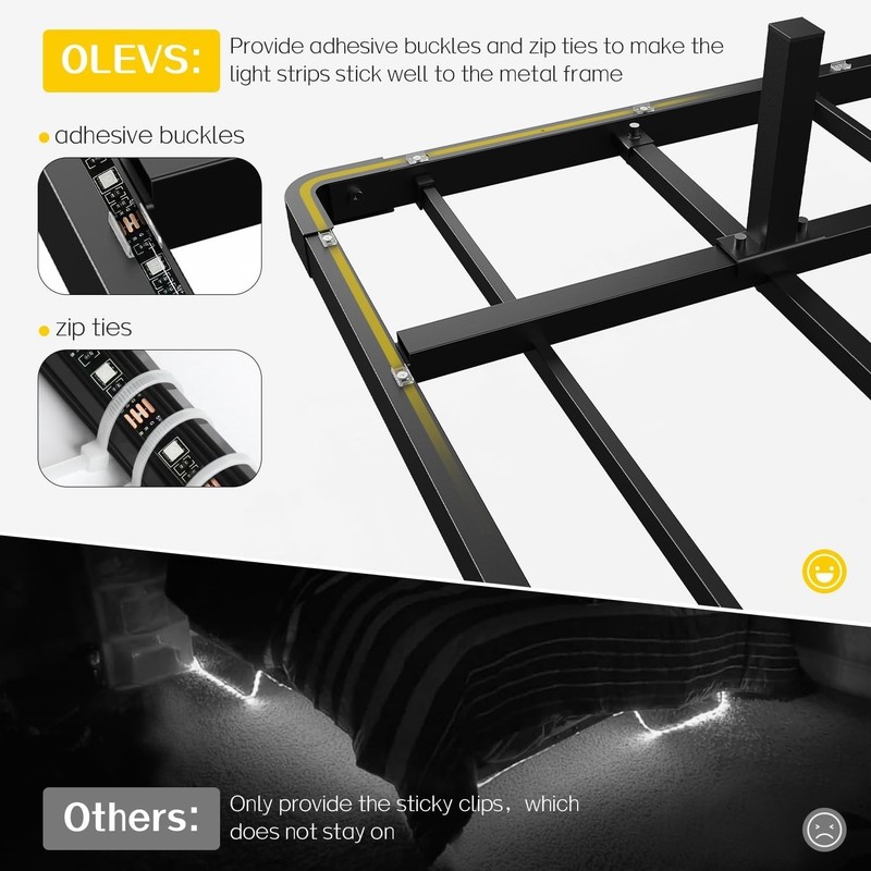 Size Floating Bed Frame, Metal Platform, with LED Light and Charging Station, No gallery