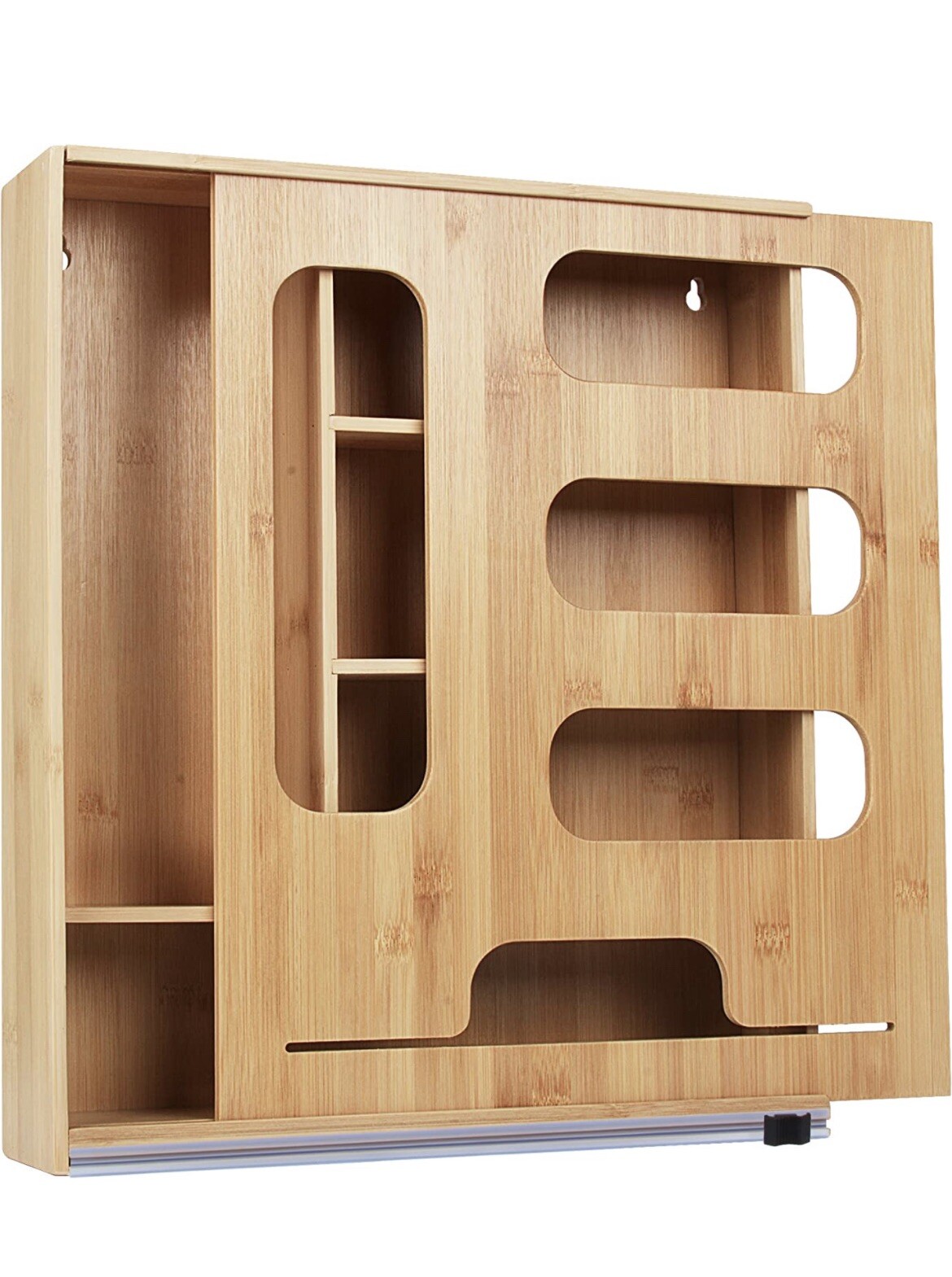 Bamboo Kitchen Organizer 5 in 1 Plastic Bags & Wrap w Cutter 15 x 14 Rated 4.5+ gallery