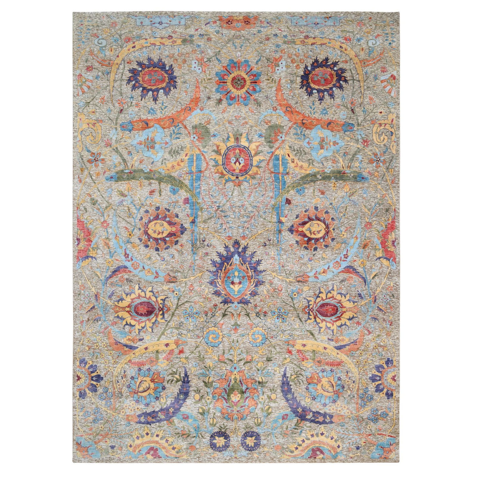9'1"x12'4" Silk With Wool Hand Knotted Tan Sickle Leaf Design Rug R63199 gallery