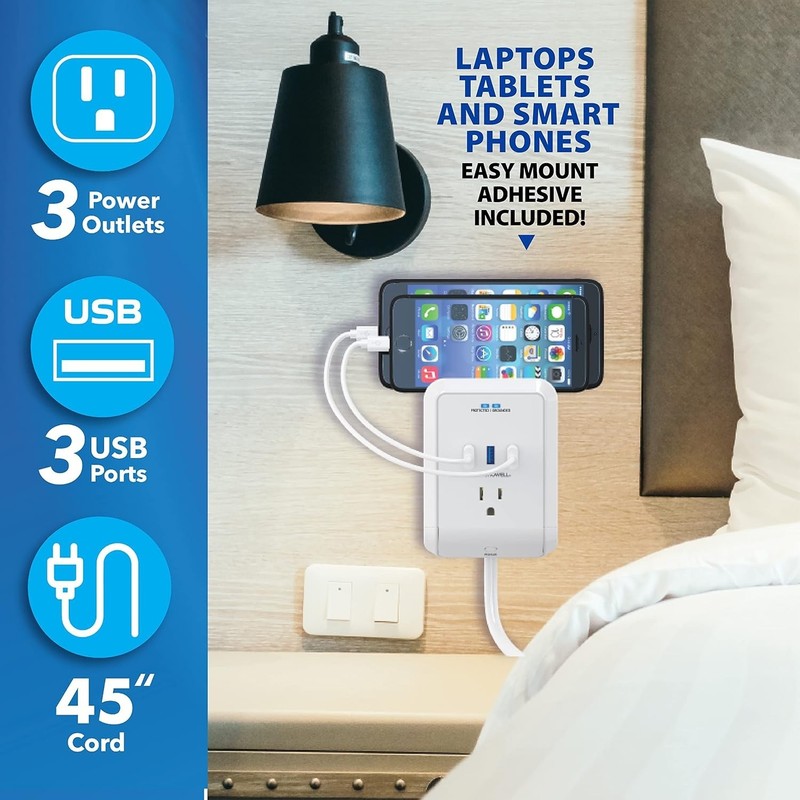 Bell + Howell Power Pro Outlet Extender–3 AC Outlets 3 USB Ports 4 ft Ext. cord gallery