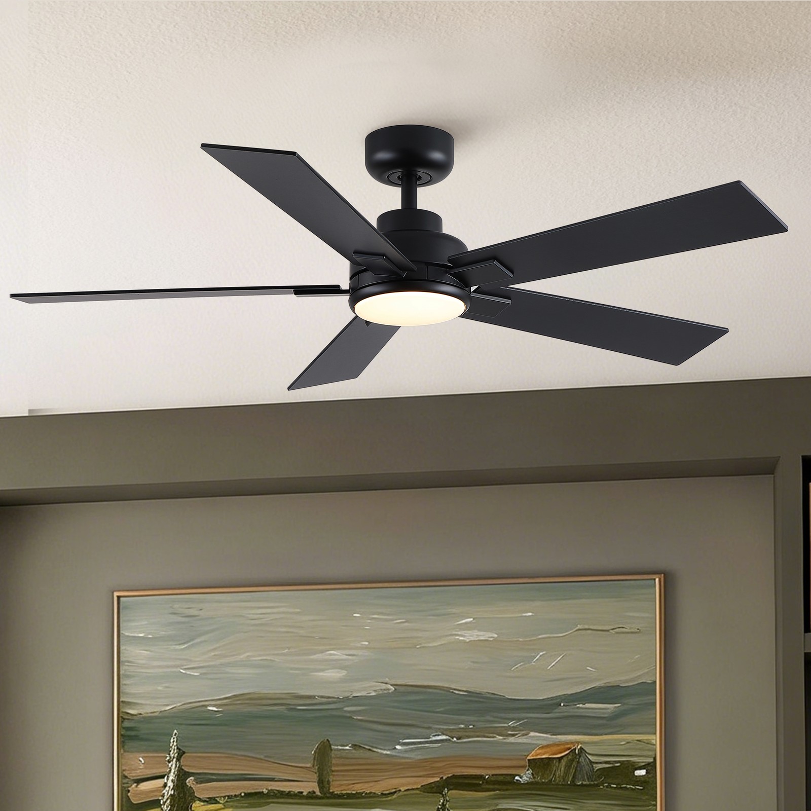 52" Matte Black Modern Reversible DC Motor LED Dimmable Ceiling Fan with Light gallery