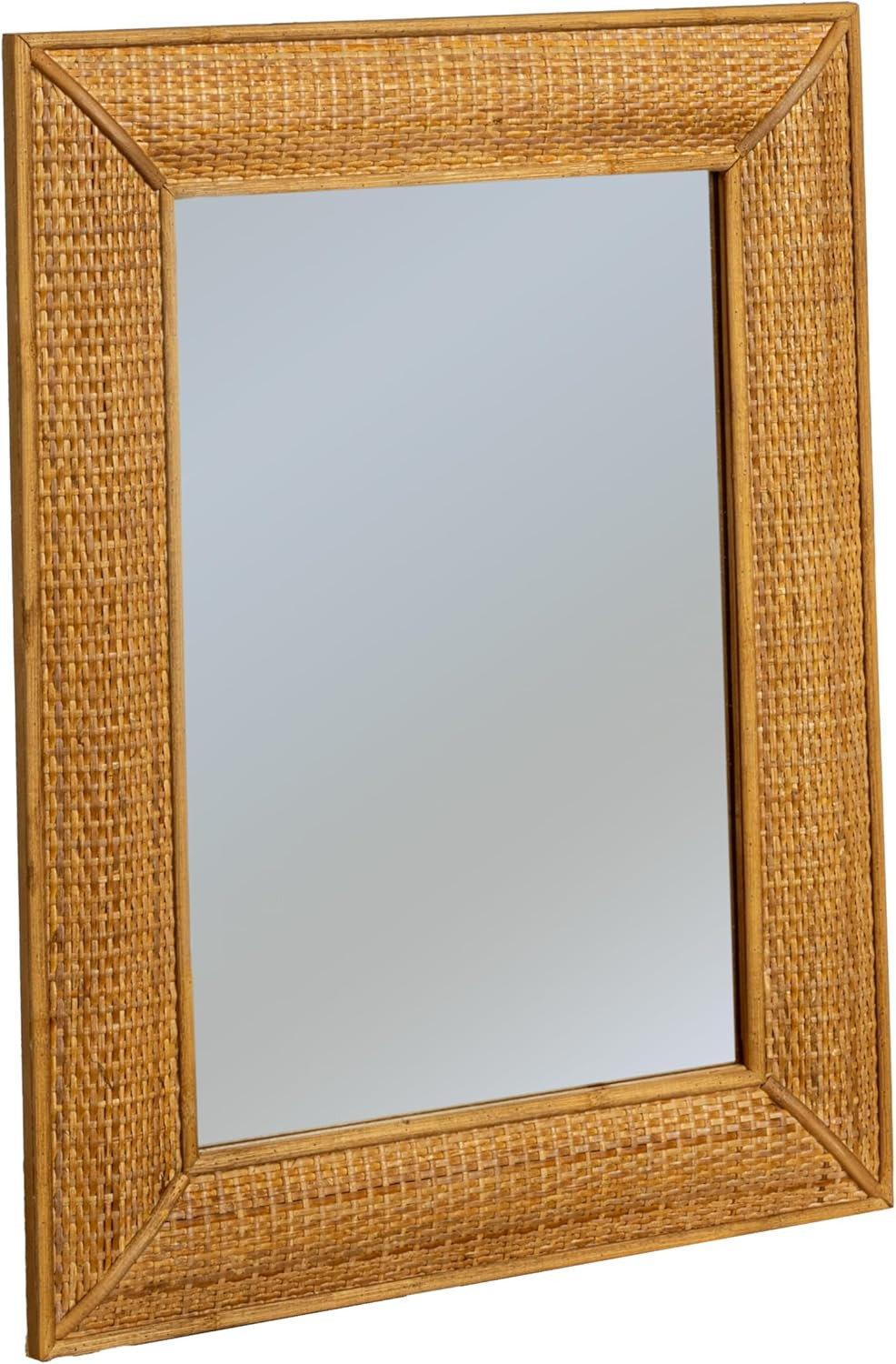 Creative Co-Op Rectangle Wood Framed Wall Mirror with Rattan Detail, Brown gallery