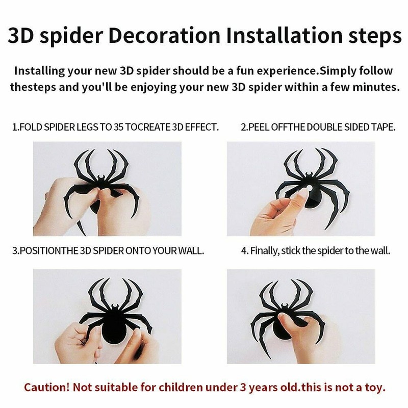 60PCS Realistic Big 3D Spiders Stickers for Halloween Home Party Window Decor US gallery