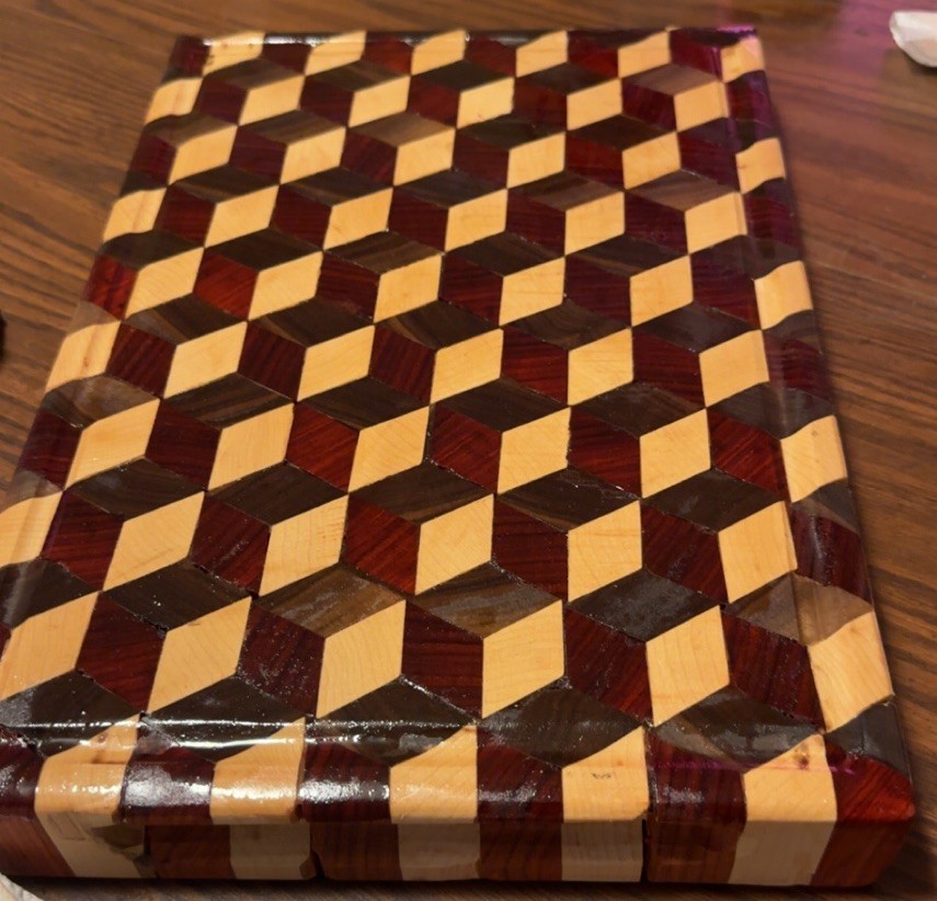 Geometric Multicolor Wood Cutting Board Medium Rectangle Brown Beige gallery