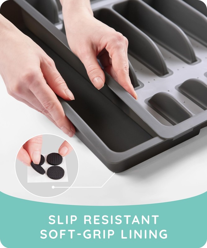 JULY HOME Expandable Kitchen Drawer Organizer - Plastic 10"L x 10"W, Black gallery