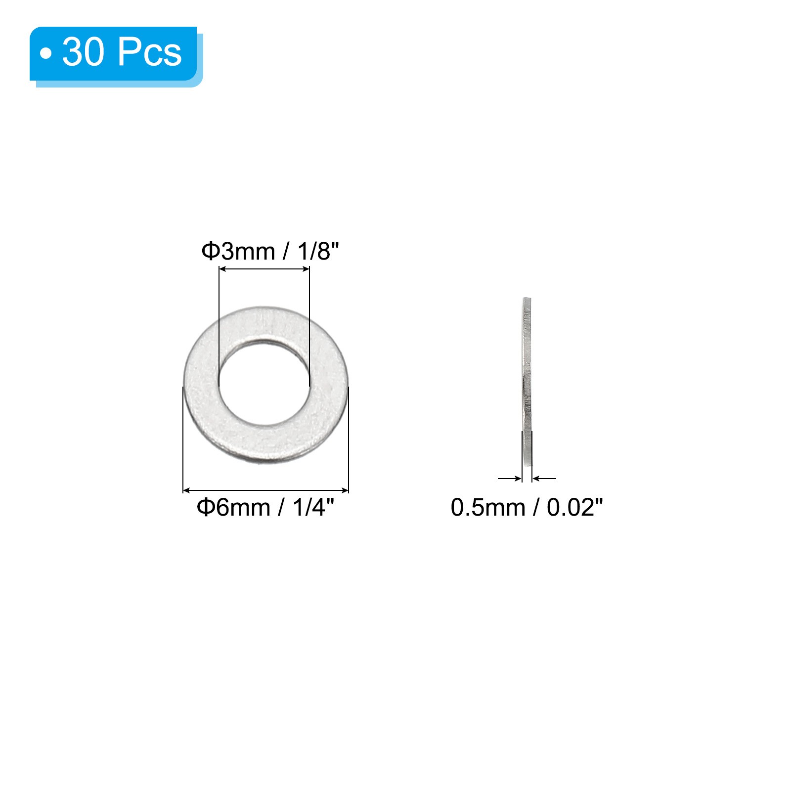 30 Pcs 304 Stainless Steel Flat Washer Metal Washers (M3x6x0.5mm) gallery