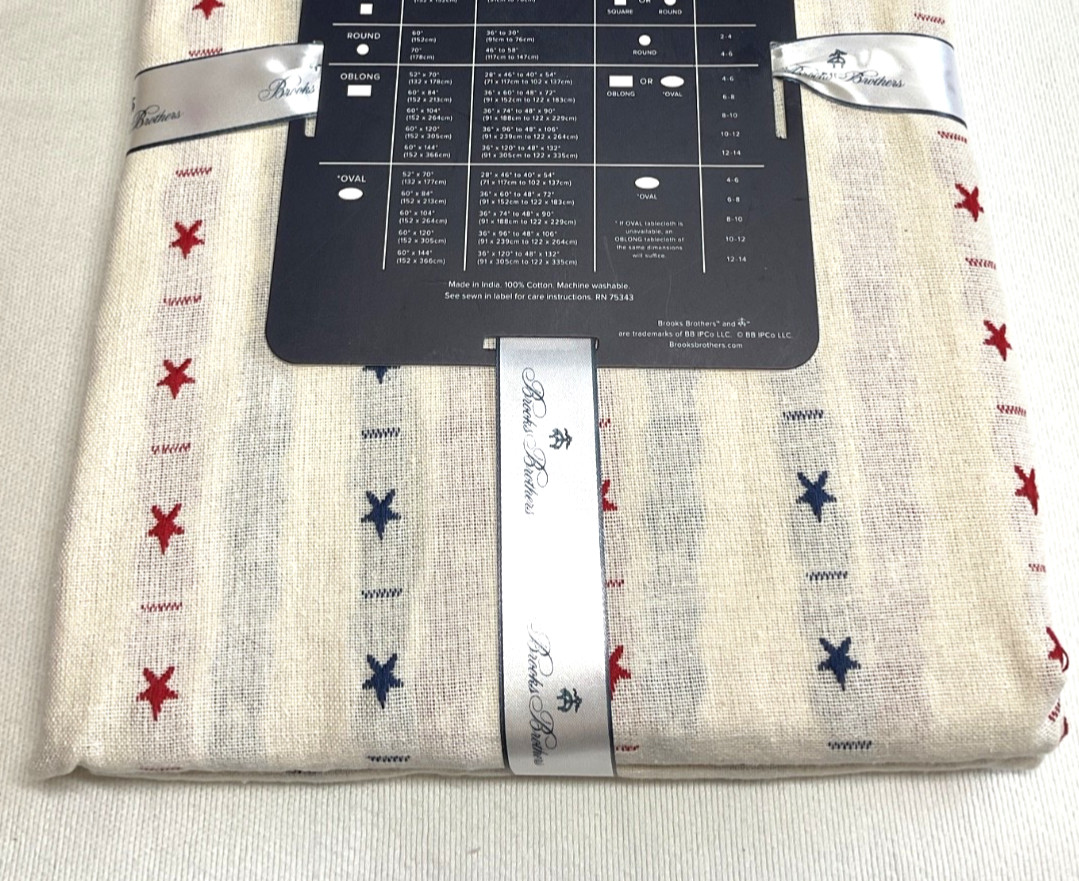 BROOKS BROTHERS TABLECLOTH WHITE RED BLUE STARS 70 IN ROUND NIP gallery