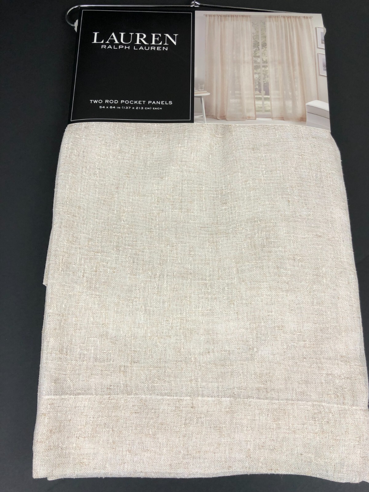 Ralph Lauren BOUCLE LINEN Blend Natural 84" Rod Pocket Window Panel Curtains gallery