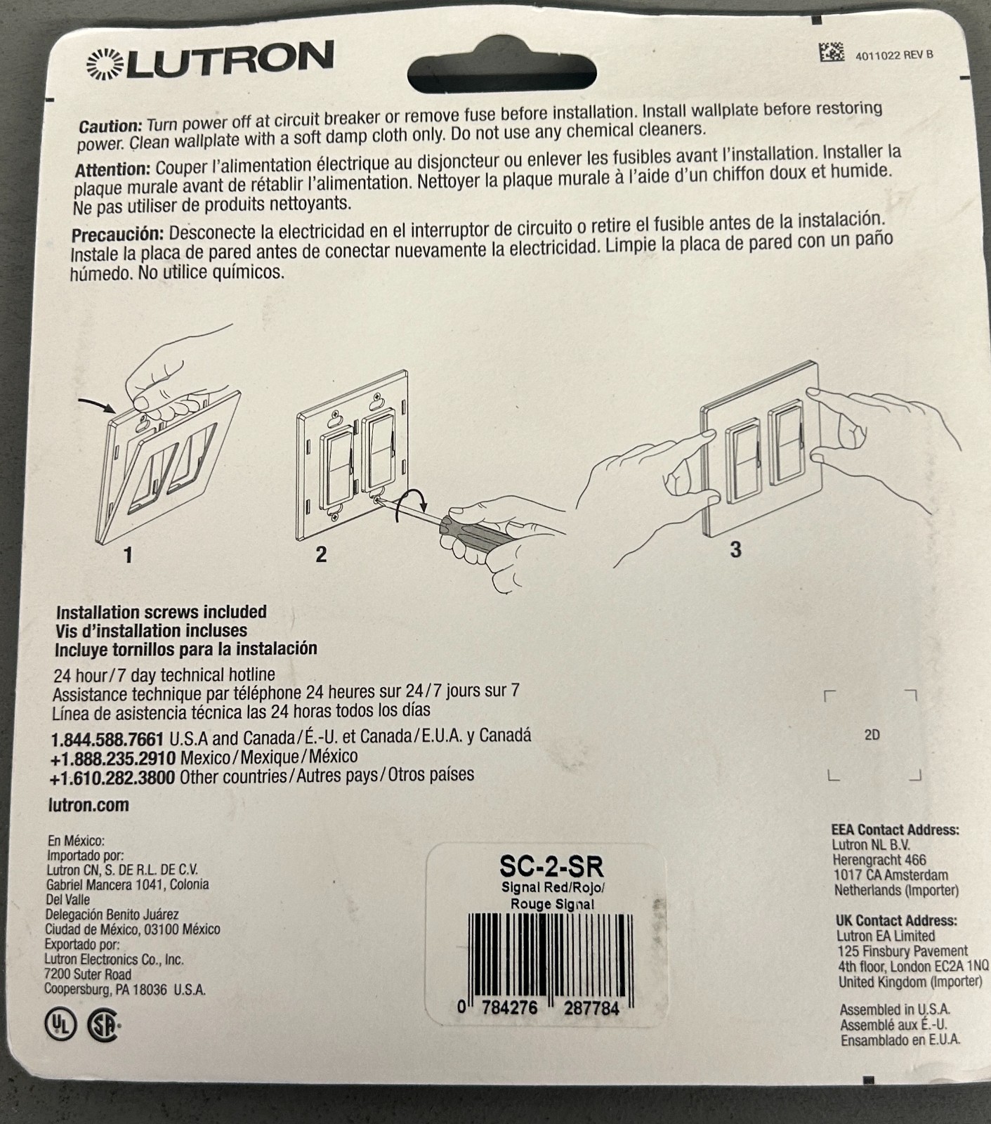 Lutron Claro WallPlate SC-2-SR Double Gang No Visible Screws Signal Red gallery