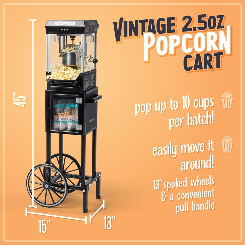 Popcorn Maker Machine Professional Cart With 2.5 Oz Kettle Makes Up to 10 Cups gallery