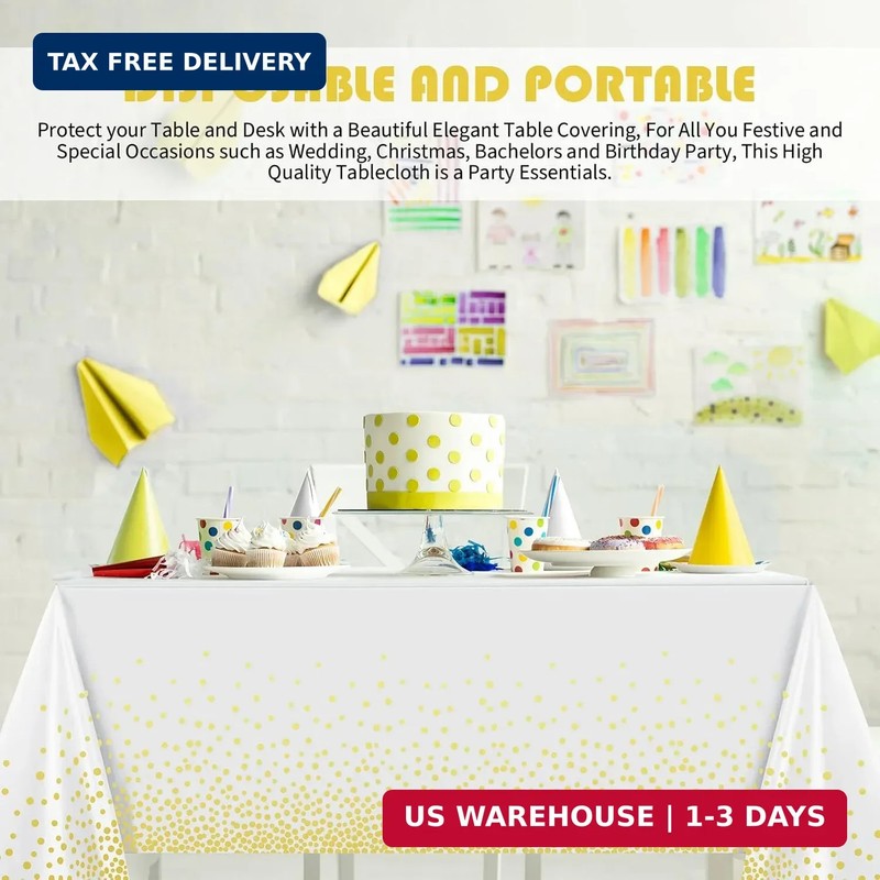 Tegeme Rectangular Polyvinyl Chloride Tablecloth, 54 x 108 inches, White, 4 Pack gallery