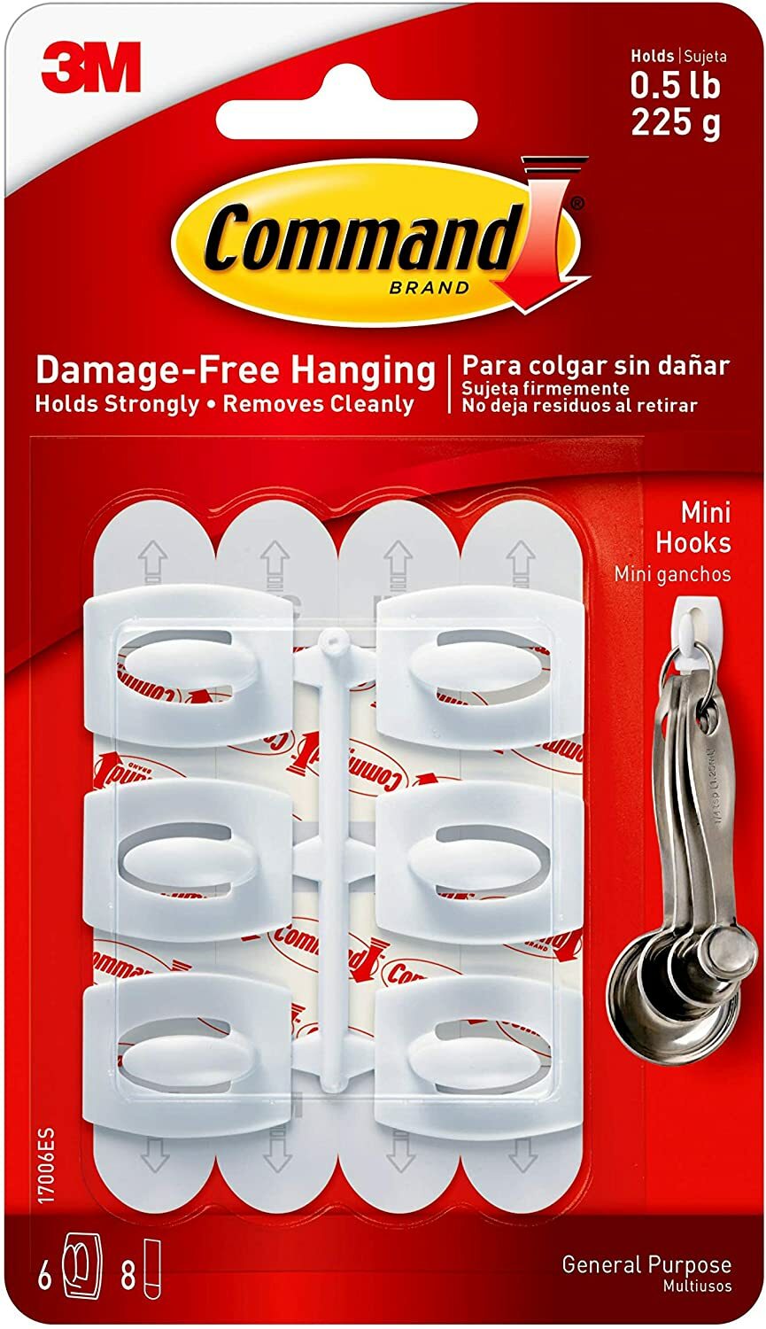 Command Mini Hooks, White, 6-Hooks, 8-Strips, Organize Damage-Free gallery