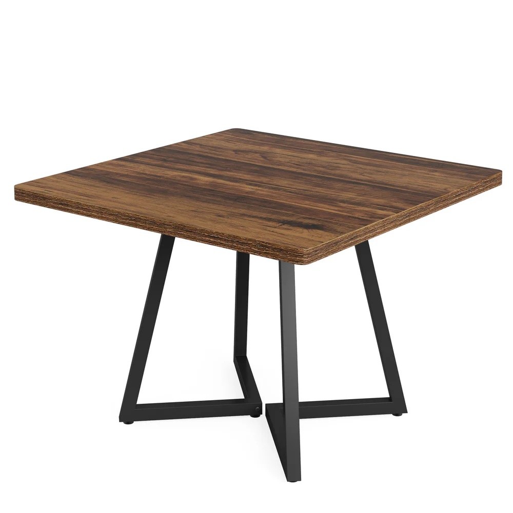 Industrial Square Dining Table Vintage Brown Wood Metal Frame for Kitchen gallery