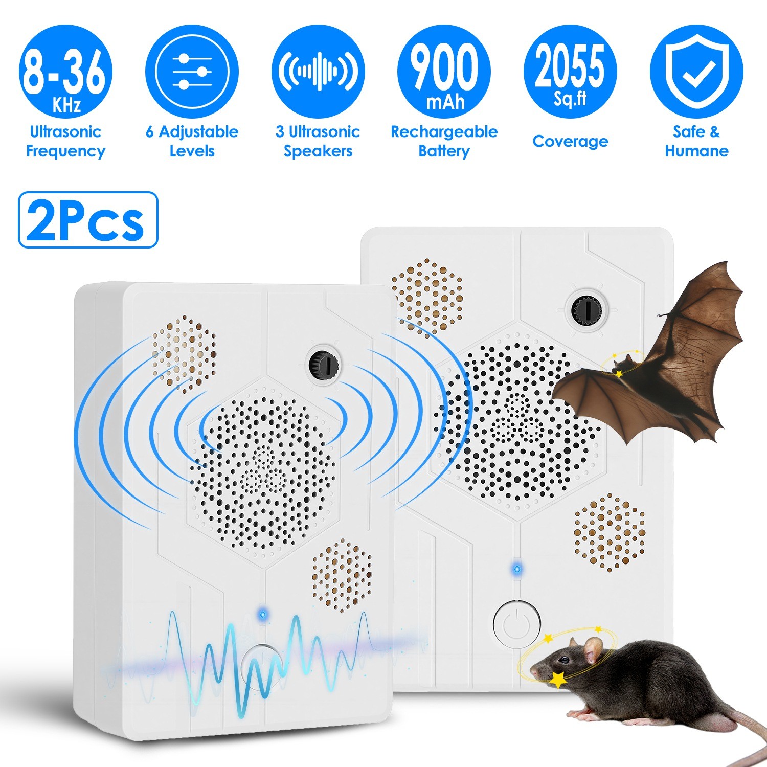 2 Packs Upgraded Rechargeable Ultrasonic Bat Repellent Up To 2055Sq.ft Coverage gallery
