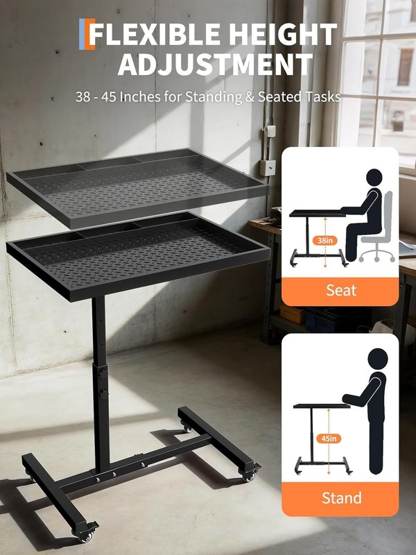 Rolling Tool Tray w/ Wheels Adjustable Height Mobile Work Table 220Lb Work Table gallery