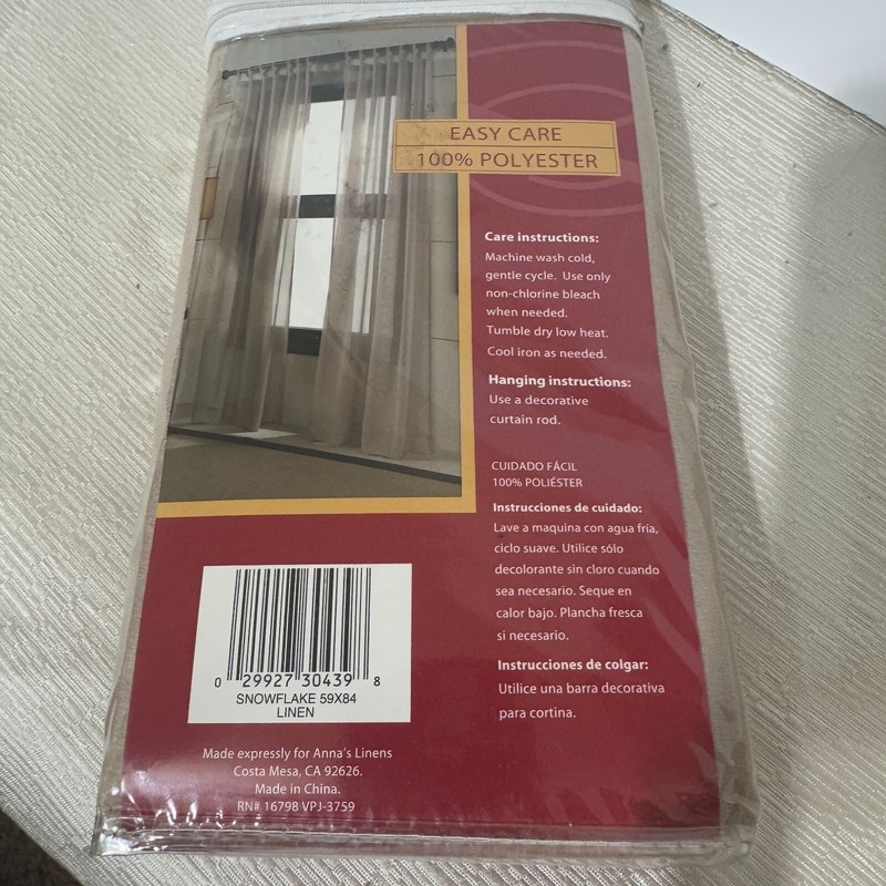 New Beige Window Panel Curtains 59x84 inches Long ANNA'S HOME Linen Snowflake gallery