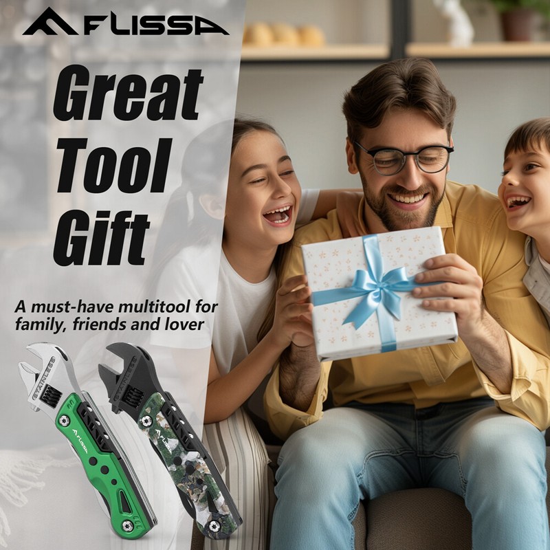 FLISSA 13-in-1 Multi Tool Wrench Multitool Adjustable Wrench EDC Knife w/Sheath gallery