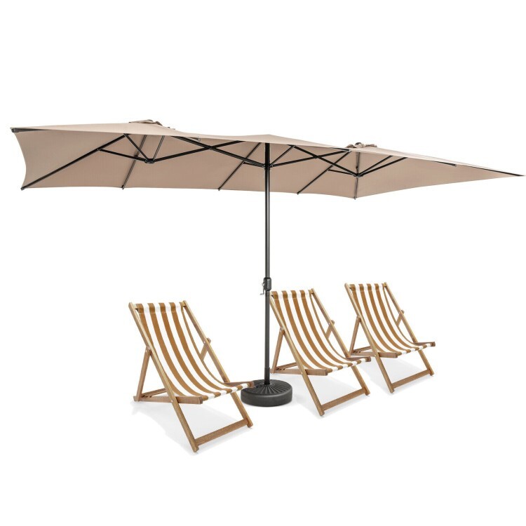 15 x 9 Ft Double-Sided Polyester Fabric Patio Umbrella & Crank Handle Vented Top gallery