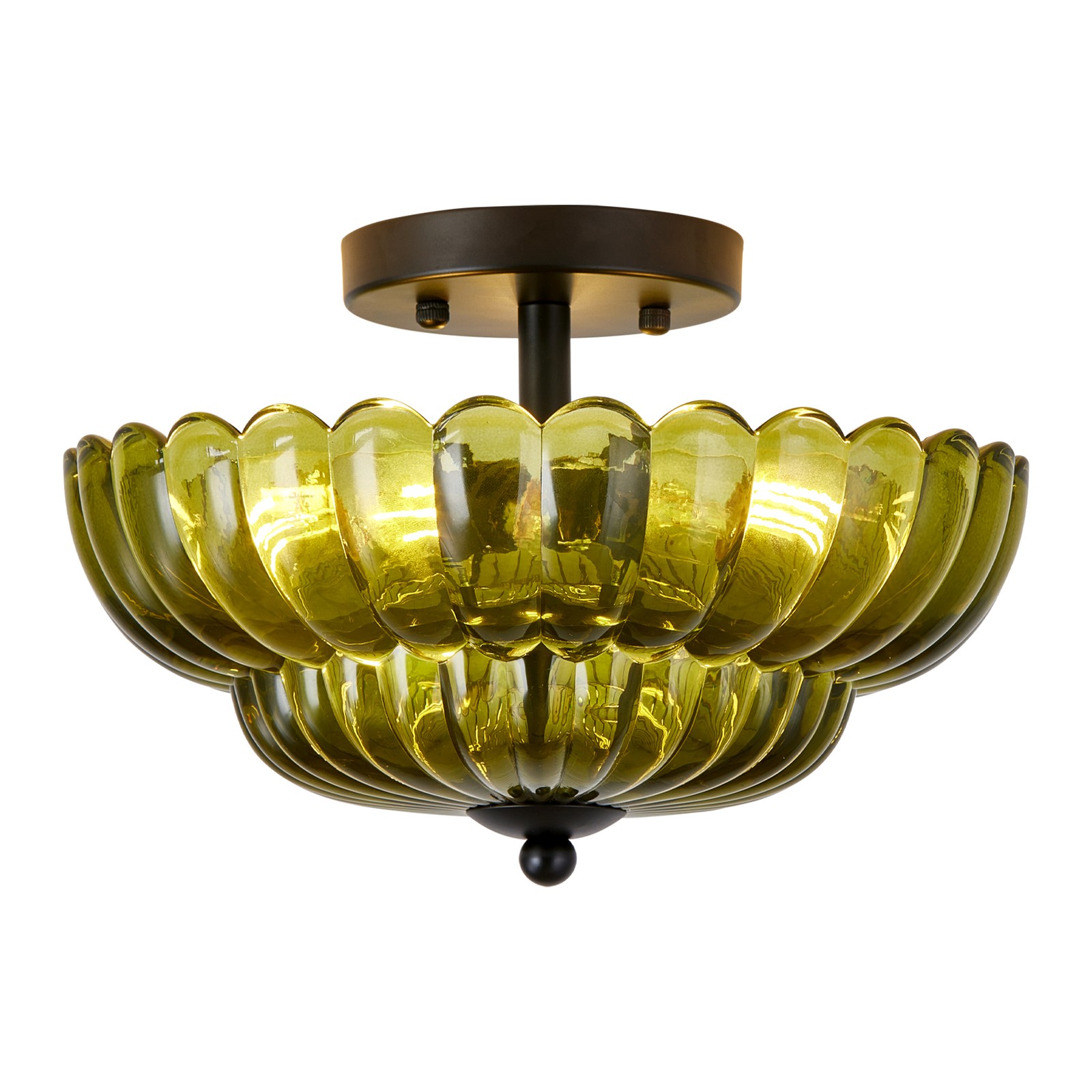 12" Semi Flush Mount Flower Ceiling Light Vintage Green Glass Entryway Fixture gallery