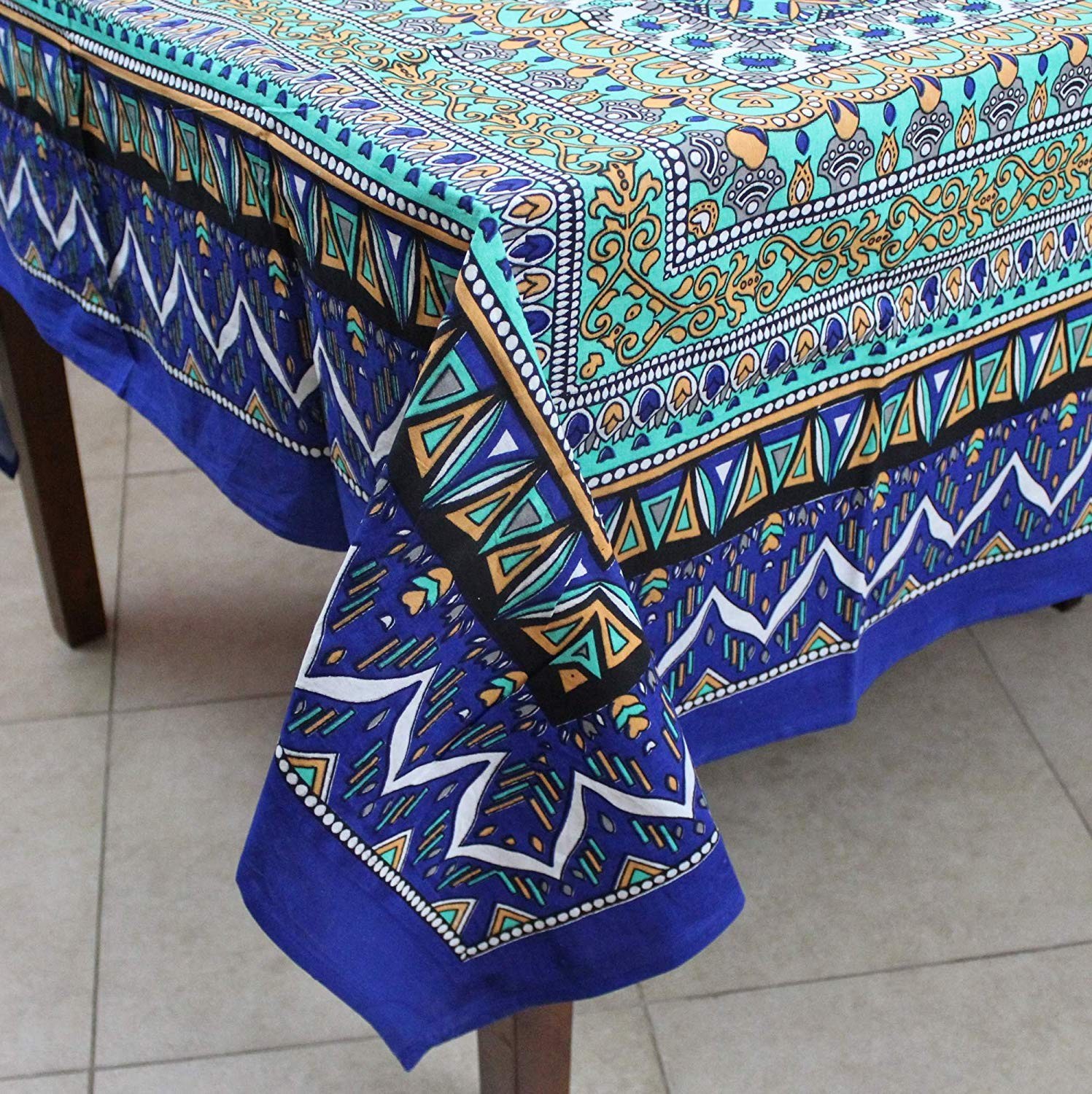 India Arts Handmade Cotton Geometric Floral Tablecloth Round Beach Sheet Beach gallery