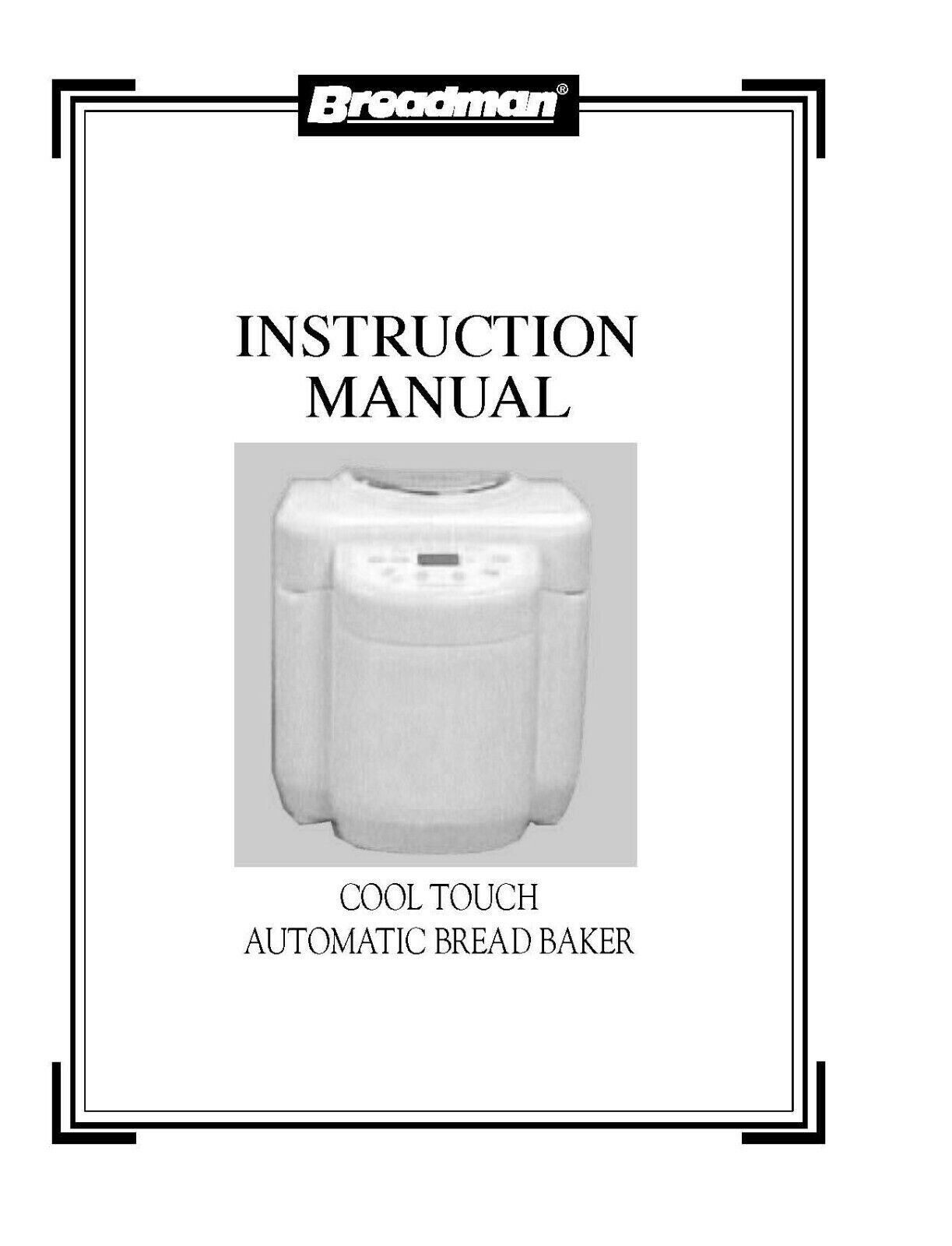 Instruction Operator Maintenance Manual Fits Breadman TR845 & Recipes gallery