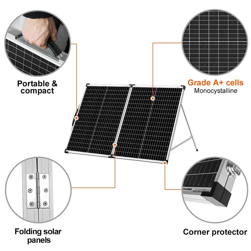 DOKIO Portable Foldable Solar Panel Kit 100W Solar Suitcase Caravan Boat Camper gallery