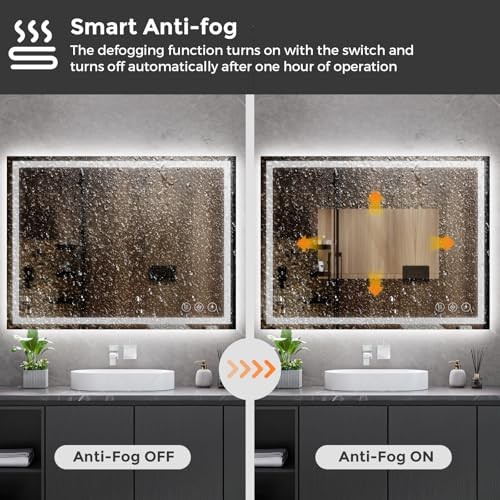 36x48 LED Bathroom Mirror, Backlit + Front Lit, LED 48"L x 36"W 3 Color Modes gallery