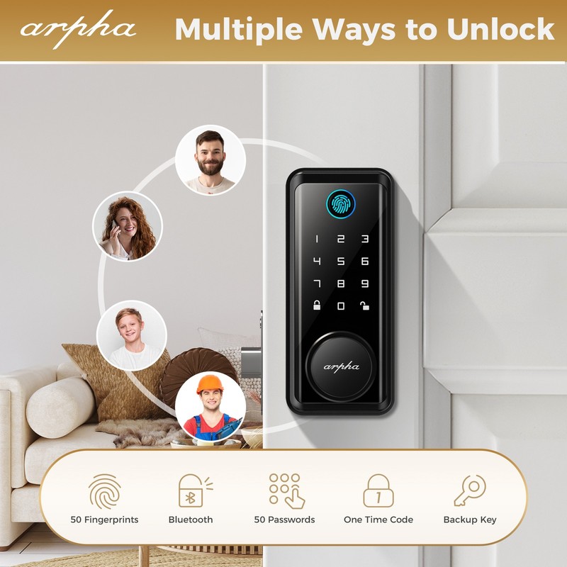 ARPHA Keyless Entry Smart Door Lock 50 Code Keypad Deadbolt Fingerprint Password gallery