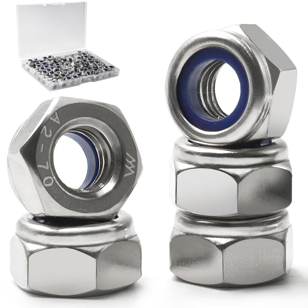 190 Pack M5-0.8mm Nylon Insert Hex Lock Nuts, 304 Stainless Steel A2-70 Lockn...
