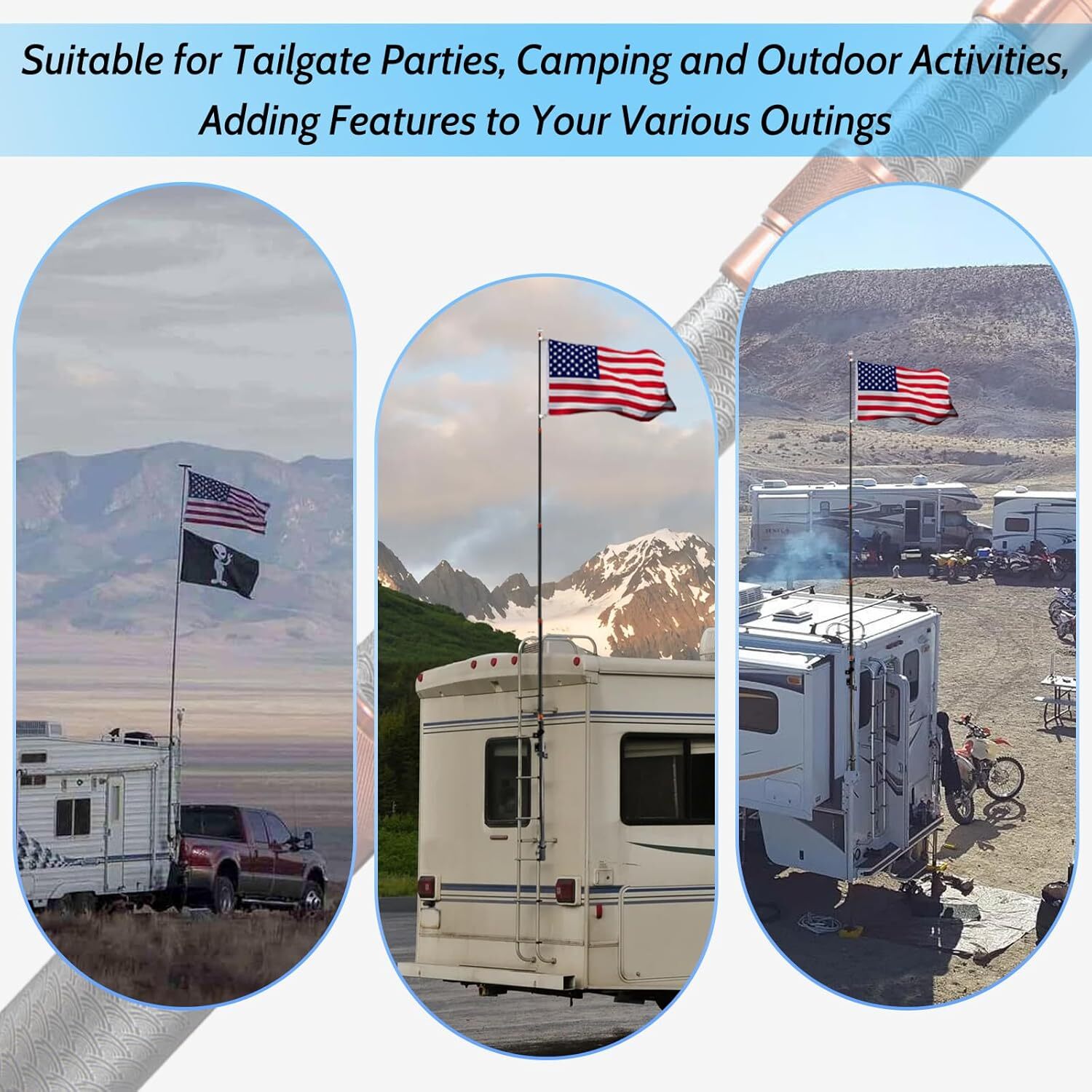 RV Ladder Flagpole Kit, Carbon Fiber Telescopic Flagpole - 20ft Adjustable gallery