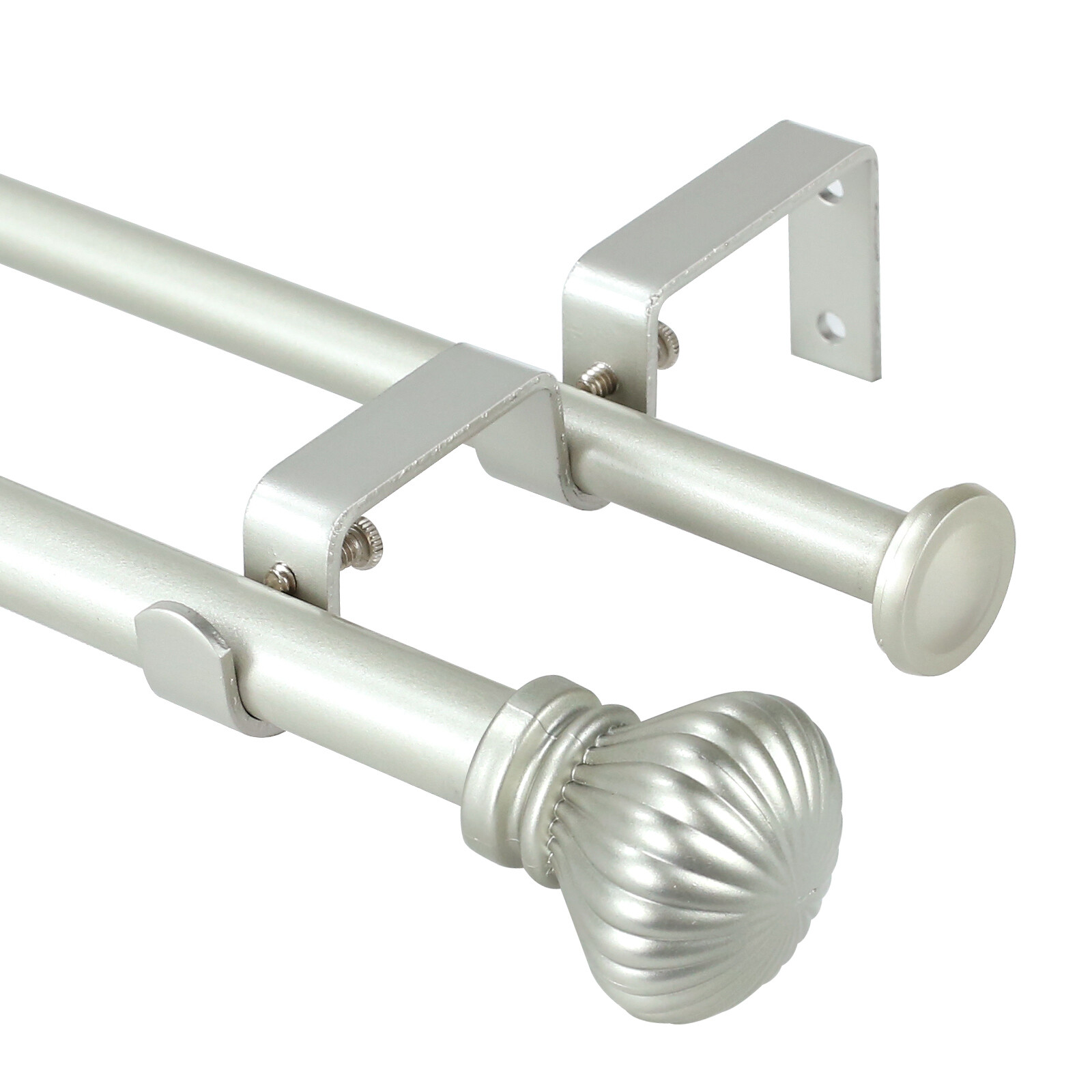 5/8" Double Curtain Rod Set with Fluted Ball Finial, 28"-48"/48"-84"/84"-120" gallery