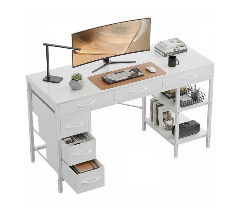 CONCETTA 55" Computer Desk 6 Drawers 2 Shelves Home Office Storage Desk White gallery