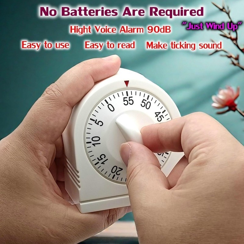 60 Minute Visual Mechanical Kitchen Timer with Loud Alarm Manual Wind Up gallery
