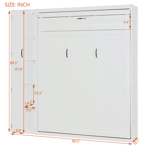 Full Queen Size Murphy Bed Wall Beds with Wardrobe Storage Shelves & LED Lights gallery