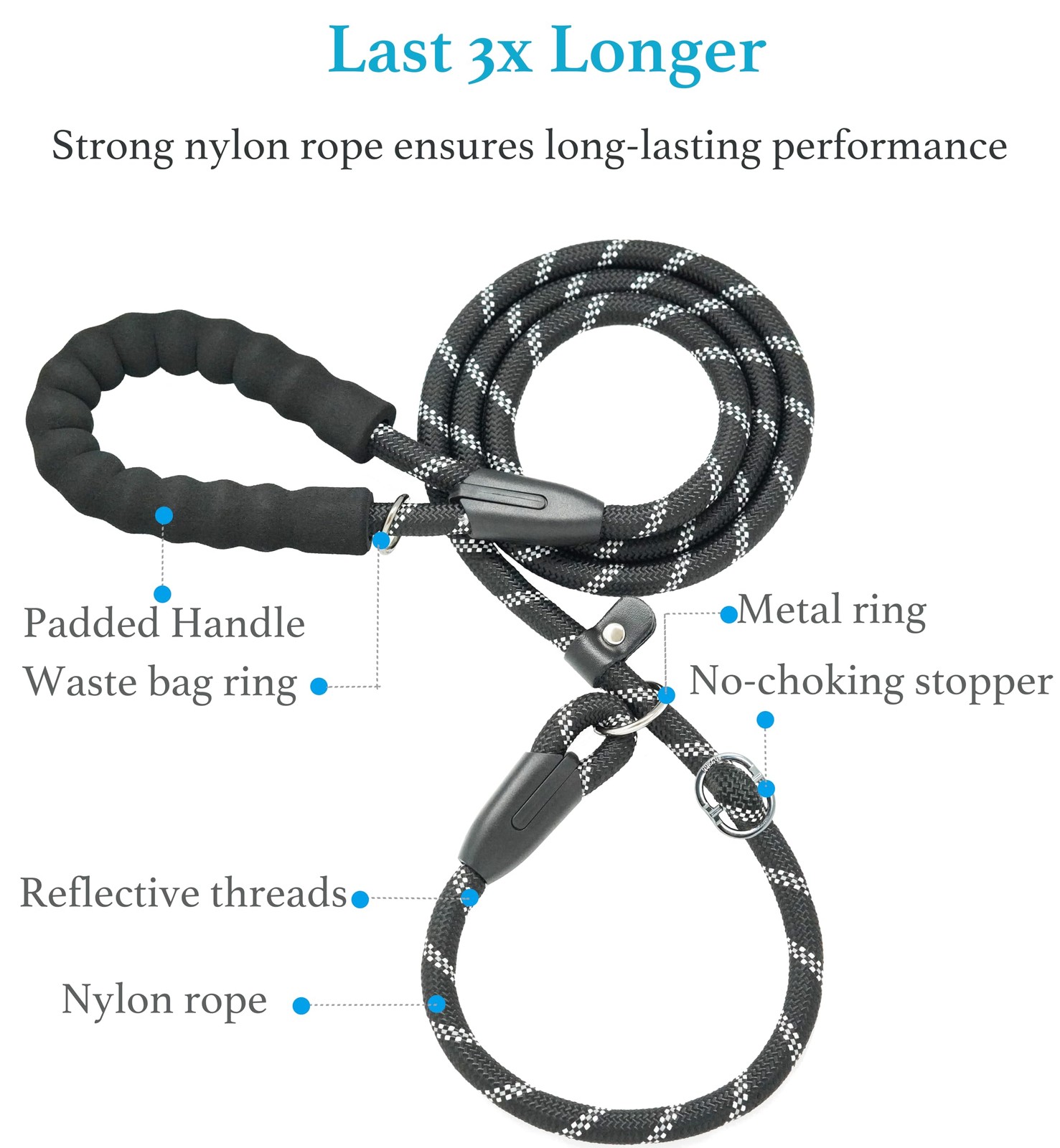 iYoShop Durable Slip Lead Dog Leash with 1/2" x 6 FT (35~120 lbs.), Black gallery