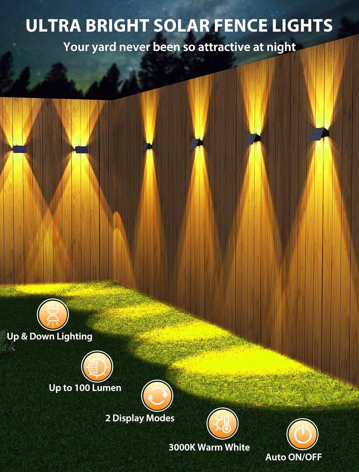 Solar Fence Lights,12 Pack Solar Lights Outdoor Warm White + RGB Up & Down So... gallery