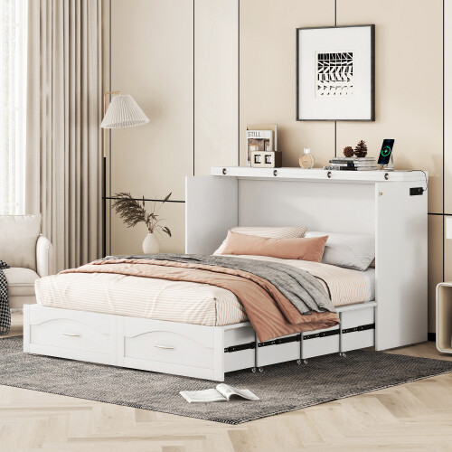 Full Queen Size Murphy Wall Bed with Storage Drawers Wood Murphy Chest Cabinets gallery