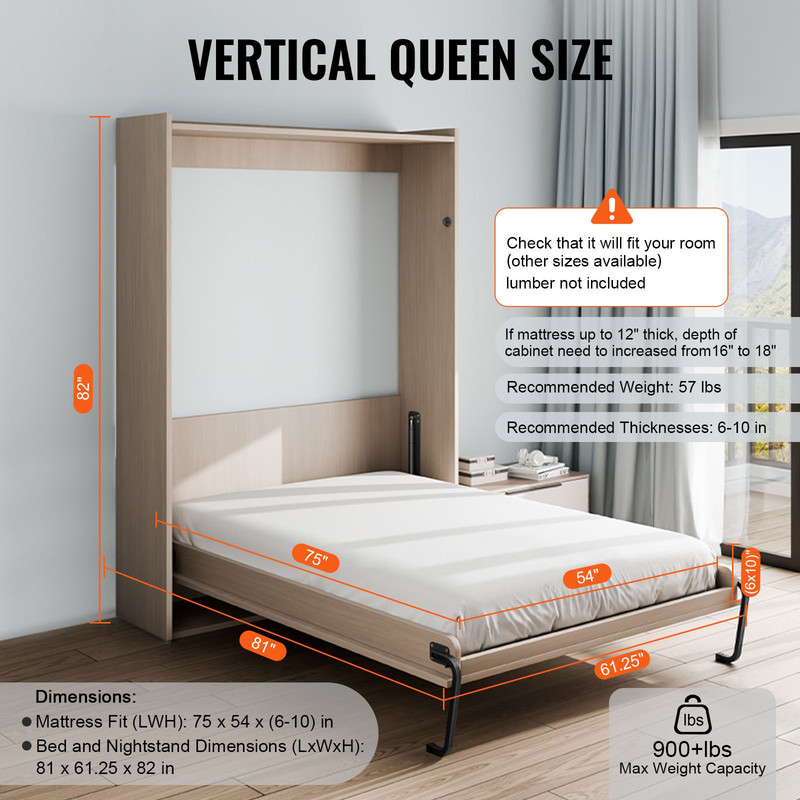 VEVOR Full Size Vertical Murphy Bed Kit - Deluxe DIY Folding Wall Bed Hardware f gallery