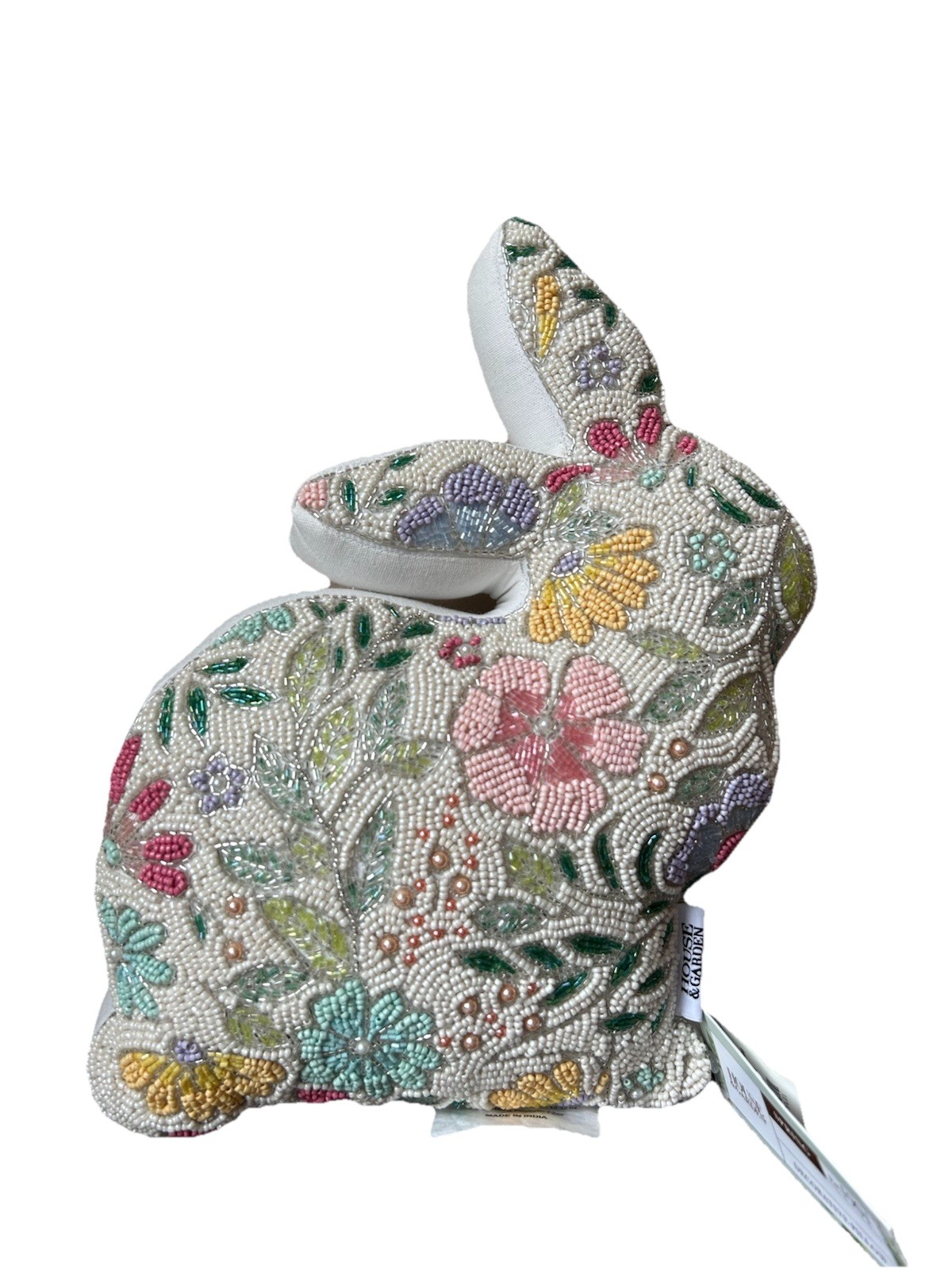 House & Garden Beaded Easter Bunny Rabbit Shaped Pillow 15”x10” Floral New gallery