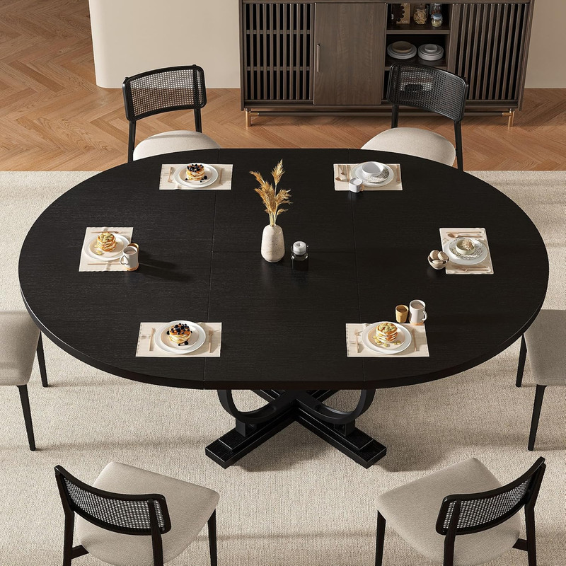 59" round Extendable Dining Table for 4-6, Modern Oval Kitchen Table with Heavy gallery