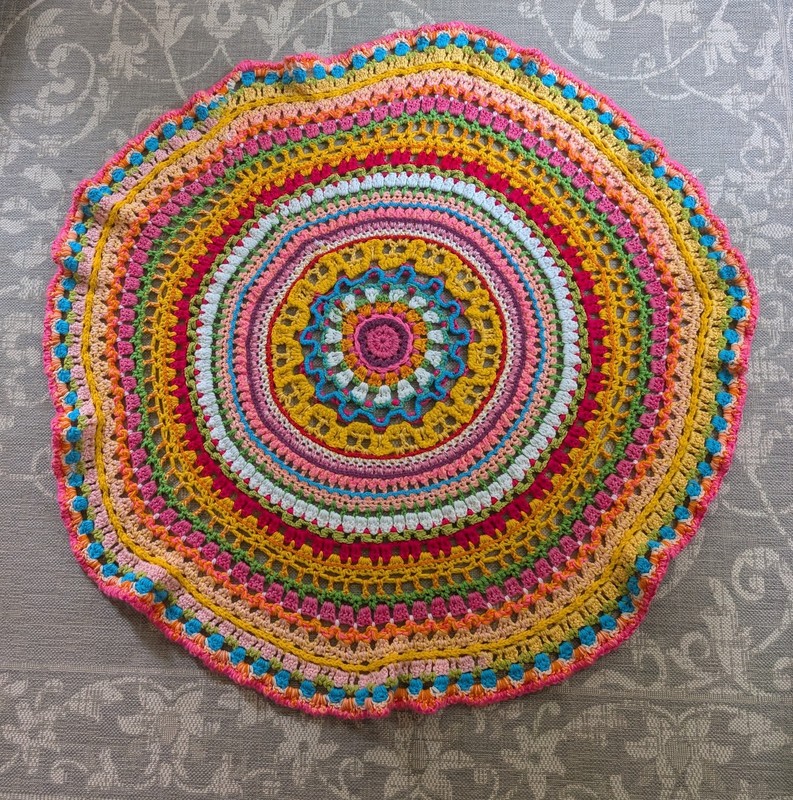 Round Handmade Afghan Mandala Pattern Crochet Throw Blanket or Table Topper 54" gallery