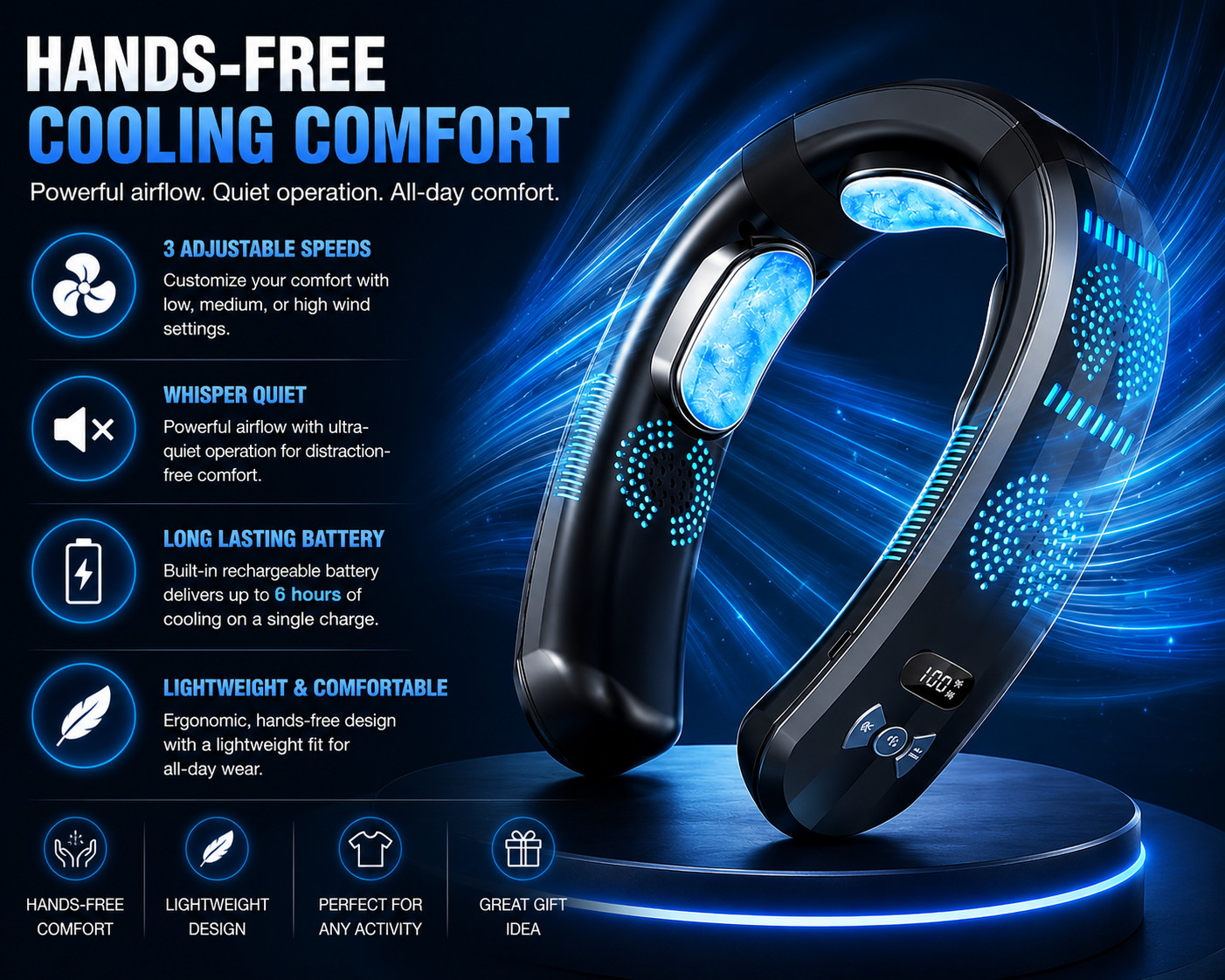 Personal Air Conditioner 6000mAh Neck Fan Rechargeable 3-Speed Portable Neck Fan gallery