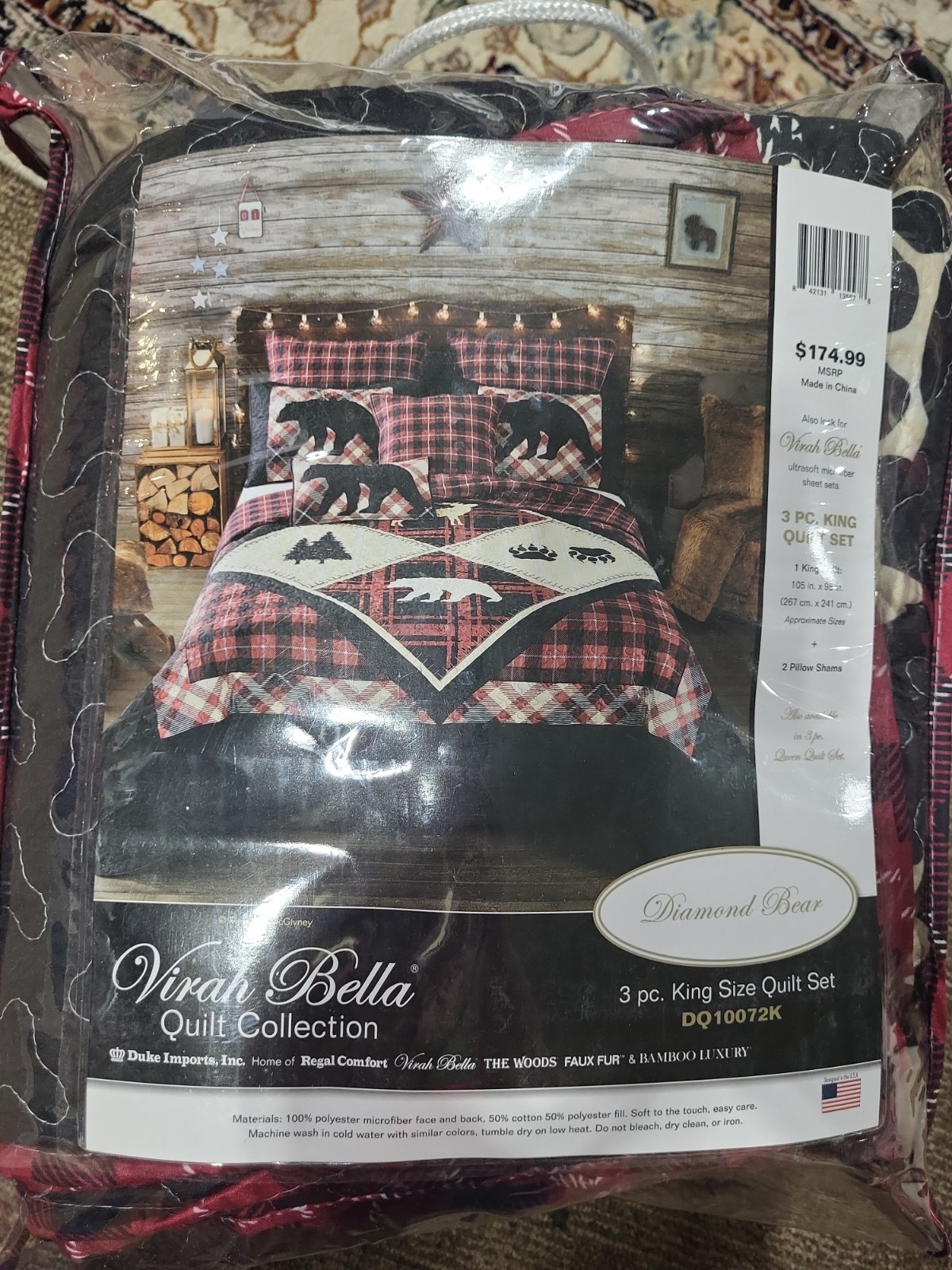 King Size Bedding Set Comforter 2 Shams 2 Square Pillow Cases Bears Cabin Decor gallery