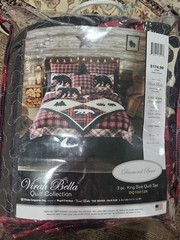King Size Bedding Set Comforter 2 Shams 2 Square Pillow Cases Bears Cabin Decor