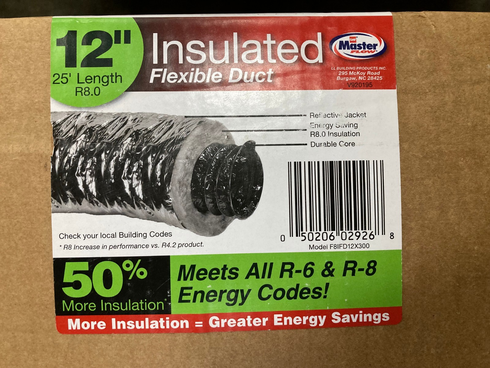 Master Flow 12in x 25 Ft Flexible Duct R8 Heavy Duty Insulated Reflective Jacket gallery