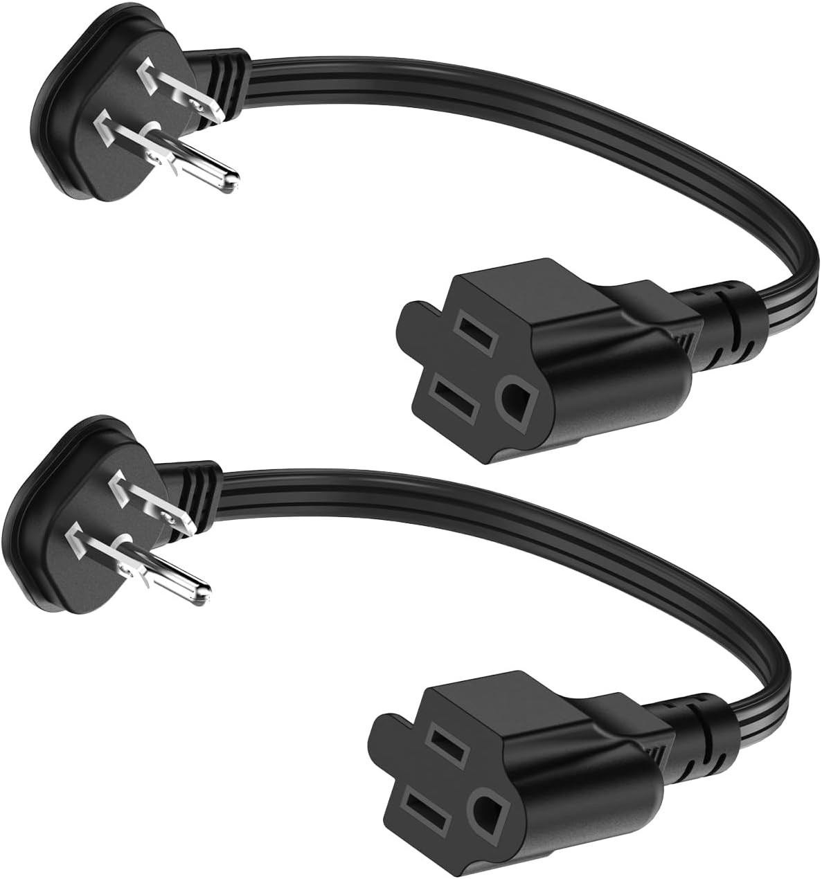 Flat Plug 1Ft Short Extension Cord, 90-Degree Plug Low Profile Power Adapter, 3- gallery