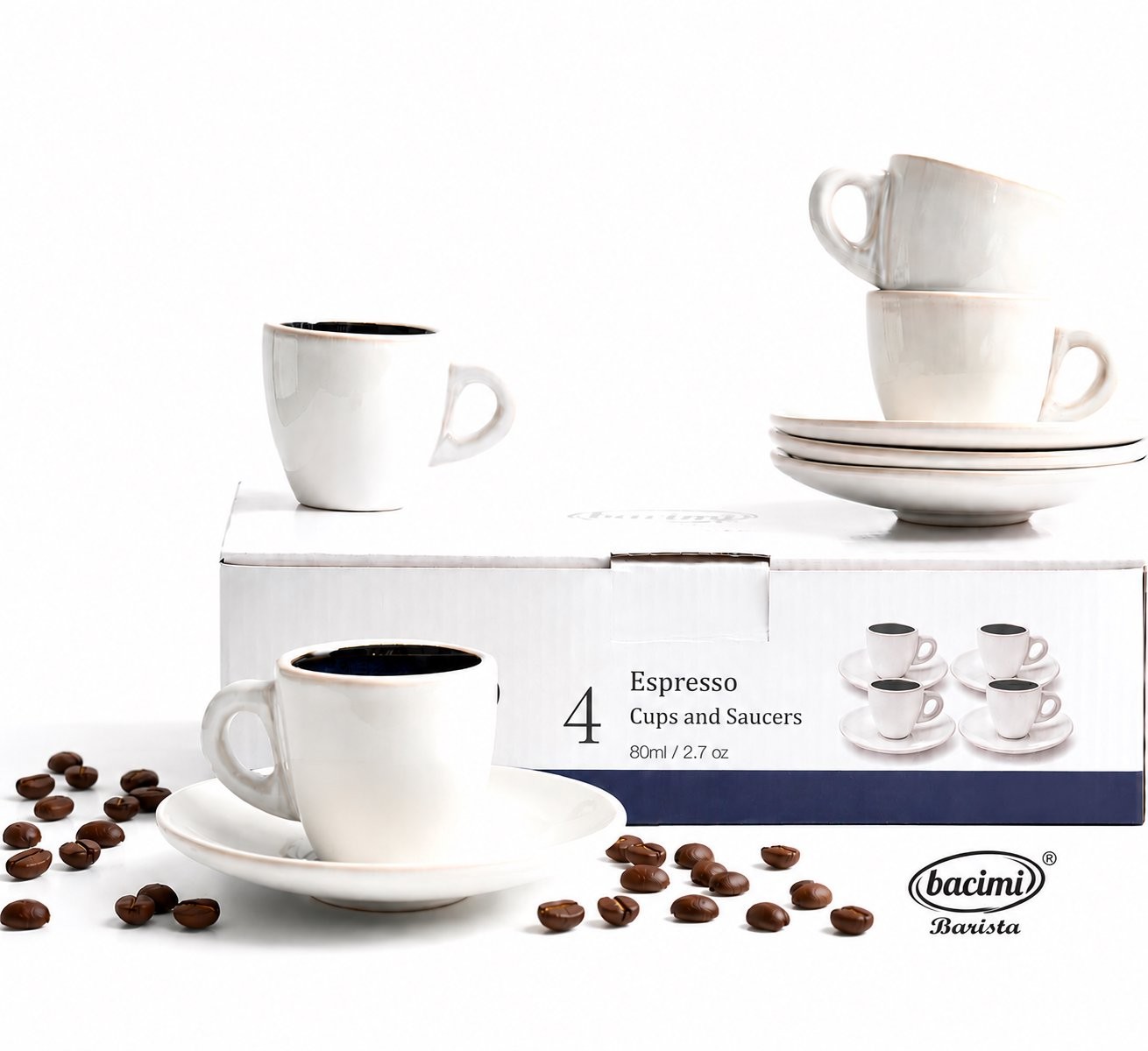 Bacimi® Espresso Cups & Saucers Set of 4 – 80ml / 2.7oz Small Stoneware Cups gallery