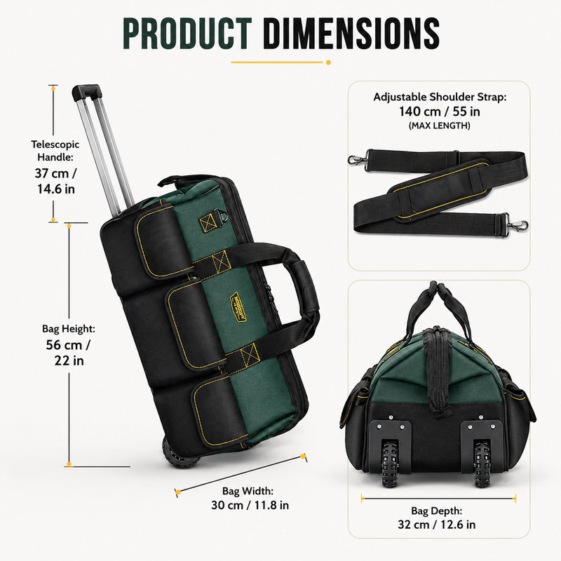 22 Inch Rolling Tool Bag with Wheels Telescopic Handle Heavy Duty 15 Pockets Bag gallery
